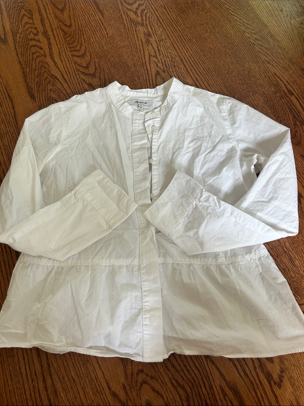 Madewell White Collarless Button-Up Shirt